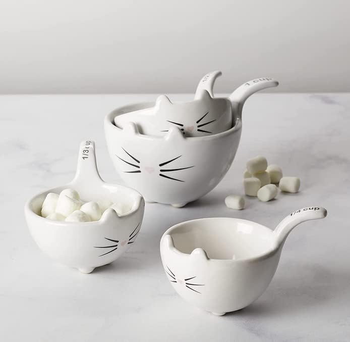 Miniatura 4 de Utensilios de cocina con temática de gato de cerámica blanca tazas medidoras y cucharas accesorios de cocina lindos
