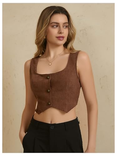 MakeMeChic Women's Corset Suit Vest Corduroy Sleeveless Scoop Neck Crop Vest Blazer Jacket4