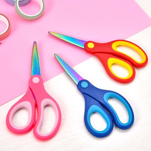 Image of SCAIKTIG 5 inch Kids Scissors Set(3 Pcs), Safety Rounded edge Blunt-Tip, Titanium Coating Blades, Comfort Grip for School Classroom Children and Toddler Cutting Craft Paper, Assorted Color