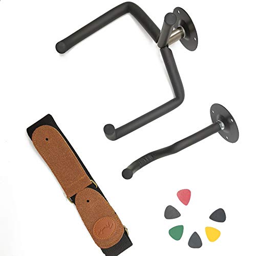 Tihood Guitar Wall Mount Acoustic/Electric/Classical Guitar, Ukulele, Banjo And Mandolin Wall Hanger Slat Wall Horizontal Guitar Holder Bass Stand Rack Hook(Guitar Hanger+Belt+Guitar Pick) #TOP4