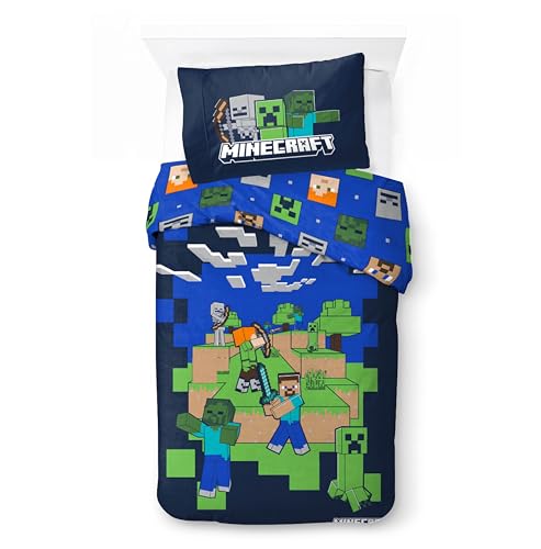 Funda nórdica Minecraft individual de algodón con funda de almohada reversible para niños 2