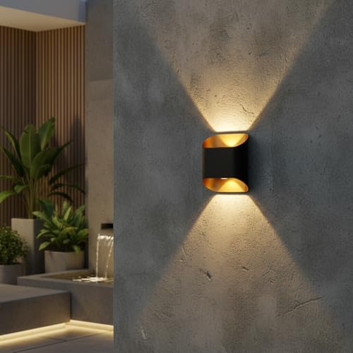 Image of FERA Waterproof Up Down Led Wall Lamp, Aluminium IP65 Body 2 Ray, Warm White, Indoor /Outdoor Decorative Wall Sconce Light, (NOVA)