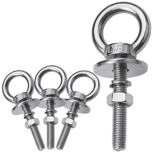 Image of 4 Pack M8 Eye Bolts with Nuts, 304 Stainless Steel 5 /16 inch x 2 inch Heavy Duty Lifting Eye Bolts, Metric M8x51mm Ring Eye Bolt for Hanging, Tie Down, Outdoor & Hardware Fixing (4, 5 /16 inchx2 inch)