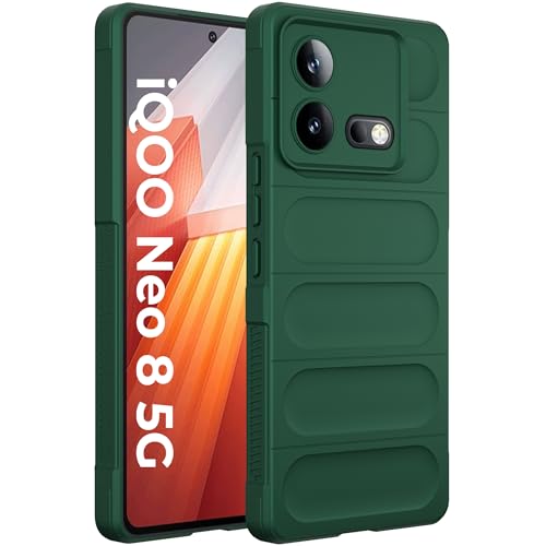Image of A rtistque Liquid Silicone Stripes Back Cover Case for iQOO Neo 8 5G | with Camera Protection | with Inner Fabric | Anti Slip Grip | AirBag Case - Green