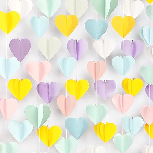 Pastel-Rainbow Party-Decorations 3D Heart Garland - 39Ft Yellow Blue Pink Purple Mint Hanging Paper Streamers Banner, Valentines Day Engagement Wedding Bachelorette Baby Bridal Shower Decor Ouruola Pastel-Rainbow Party-Decorations 3D Heart Garland - 39Ft Yellow Blue Pink Purple Mint Hanging Paper Streamers Banner, Valentines Day Engagement Wedding Bachelorette Baby Bridal Shower Decor Ouruola