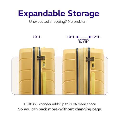 Image of Provogue Cascade Hard-Sided PP 75 Cm Trolley Bag Large Size | Expandable Space with 8 Wheels Trolley Bags for Travel | Combination Lock | 5 Year Warranty (Golden Yellow)