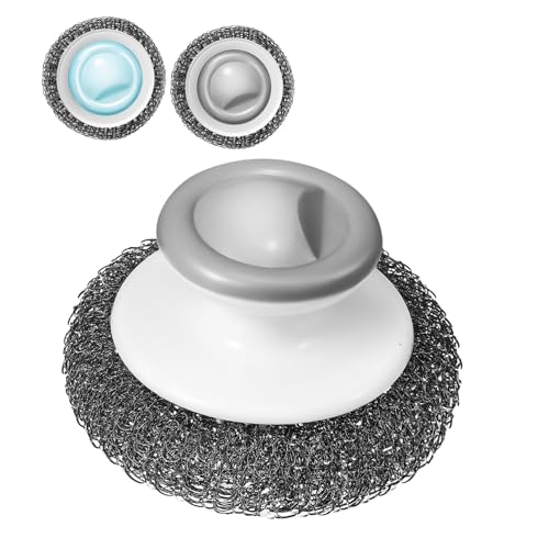 GLEAVI 3個 金属たわしボール キッチンスクラブパッド たわし皿スクラバー ハンドル付き食器洗い機 掃除用の食器洗い機 食器用スポンジパッド ポットステンレススクラバー ステラウールスクラ