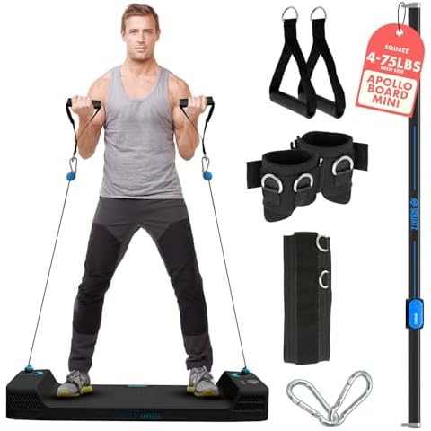 SQUATZ Apollo Board Mini: 150lb Resistance Smart Cable Machine, Functional Trainer for Full Body Workouts, Full Body Strength, Digital Home Gym Equipment with Free App Includes Accessories, Blue Cover