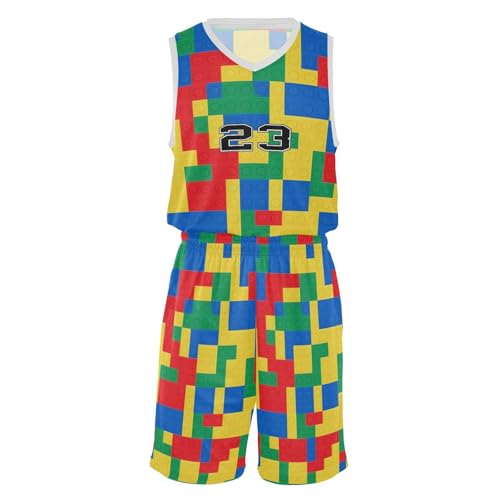 FLildon Building Blocks Boys Basketball Jersey Set Tank Top Shorts Tracksuit Sport Training Suit for Kids, XXL
