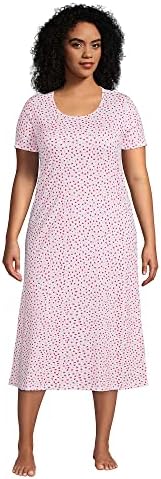 Lands' End Women's Short Sleeve Supima Cotton Midcalf Nightgown White/pink Hearts Plus 3x