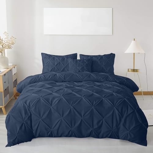 MH Traders Supe King Size Duvet Cover Sets with Pintuck Design - Super King Duvet Set Crafted from 100% Cotton with 200 Thread Count Bedding Set Pinch Pleated Quilt Super King Size Design - Navy Blue