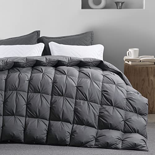 Royalay Goose Feather And Down Comforter King Size Duvet Insert Pinch Pleat Comforter-100% Cotton Cover-Fluffy And Soft For All Season Warmth-65 Oz #TOP2