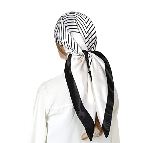 RIIQIICHY Head Scarf for Women Like Silk Satin Scarf for Hair Wrapping at Night Bandana Square Scarf for Sleeping 35 Inch Aliceblue/ Midnightblue