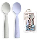 Miniware Teething Spoon Cutlery Set with Carrying Case for Baby Toddler Kids - Promotes Self Feeding | 100% Food Grade Silicone | BPA Free | Modern & Durable | Dishwasher Safe (Grey and Lavender)