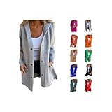 Women's Casual Jackets, Single-breasted Hooded Trench Coats, Dropped Shoulder Pockets, Button-front Coats (Gray,X-Large)