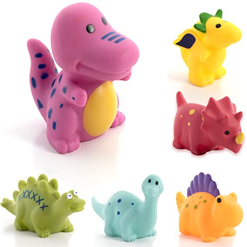 Mold Free Dinosaur Bath Toys for Toddlers/ Infants 6 - 12- 18 Months, No Hole No Mold Bathtub Toys, 1 2 3 4 Years Old Kids (6 Pcs with Storage Bag)