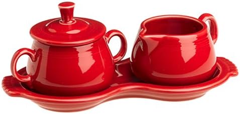 Fiesta Scarlet 821 Sugar and Creamer with Tray
