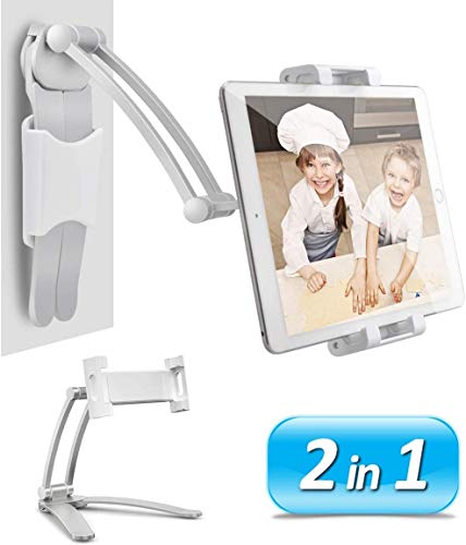 Hold Up 3-in-1 Elegant 360 Universal Compatible Tablet & Phone Holder Metal Stand with Wall Mount, Desktop Stand & Under Cabinet Modes and Ultra Adjusting Abilities