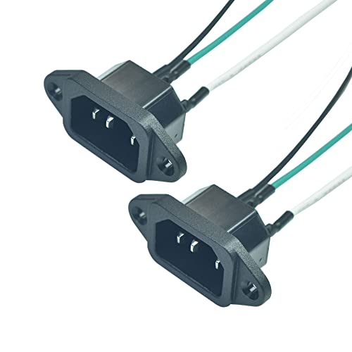 2PCS IEC 320 C14 Panel Mount Plug Adapter, AC 250V 10A 3 Pins IEC Inlet Module Plug Power Connector Socket with 3 Wires