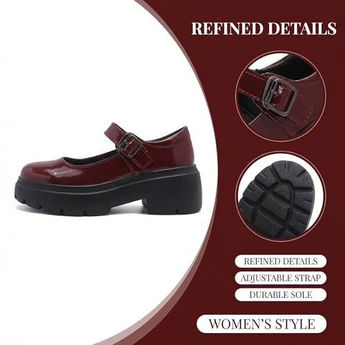 Image of Womens Mary Jane Shoes Round Toe Ankle Buckle Strap Chunky Heel Pumps Platform Casual for Comfortable Dressy Party Work Oxfords