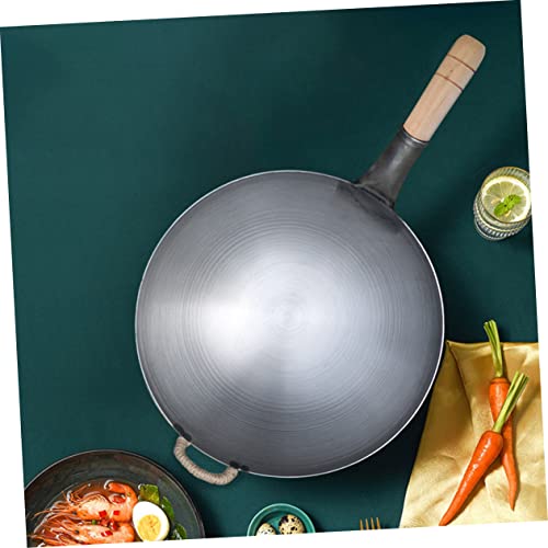 Wok de hierro grueso con mango resistente gris miniatura 7