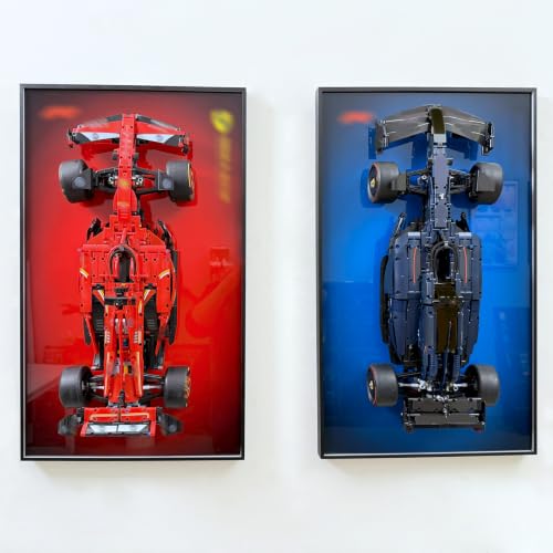 Image of WETCEAOM Display Wallboard Compatible with Lego Technic Ferrari SF-24 Model Car 42207, Wall Display Frame for Lego Car Wall Mount Lovers, Red Aluminum Frame (19.7x31.5in)