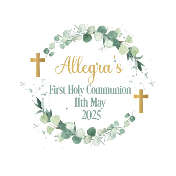 Personalised First holy Communion Stickers,Confirmations Stickers, Communion Party Favours, Communion Sweet Cones,Green Floral Design,