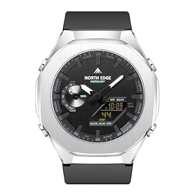 NORTH EDGE Mercury Analog Digital Watch for Men, Dual Display Sports Watch with World Time, Alarm, Stopwatch, 50M Water Resistant, LED Backlight, TPU Strap, Outdoor Daily Wear Watch