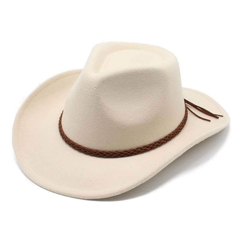 YWINETO Kids Western Hats Boys Girls Cowboy Felt Fedora Hats Child Cowgirls Hat Halloween Costume Hats Hearwear Fancy Dress up Parties Wide Brim Cow Boys Cap Buckle Hats Festival Bowler Cap (Beige)