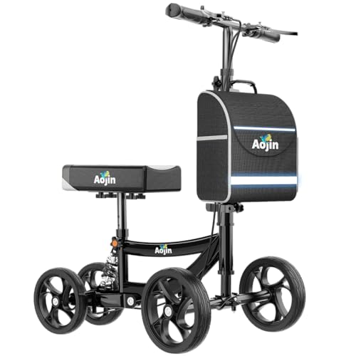 Aojin Knee Scooter for Adults for FootInjuries, 300lbs Capacity, All Terrain Foldable Knee Scooter...