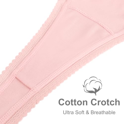 voenxe Seamless Lace Thongs for Women, Cotton Blend No Show Thong Underwear,Ladies Breathable Comfort Panty Soft Laser Cut Undies,Comfy Woman Gym Workout Stretch Tanga Basic