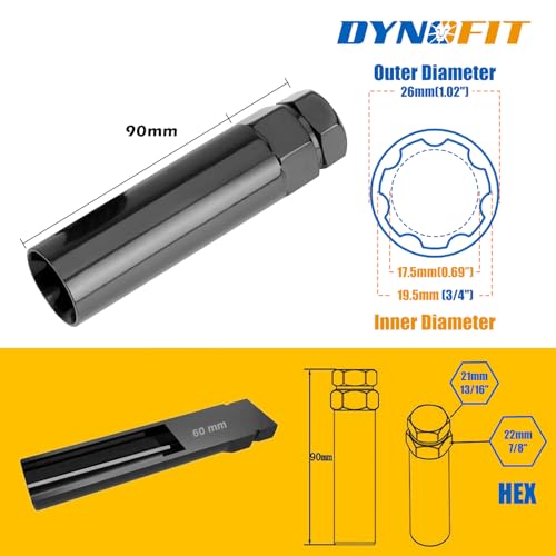 Image of DYNOFIT 7 Spline Lug Nuts Key for Wrench with 13 /16 inch(21mm) and 7 /8 inch(22mm) Hex, 7 Point Wheel Lock Nut Key Replacement Tool for 14x1.5, 14x2.0, 9 /16 inch Wheel Nuts