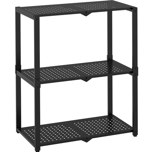 Hastatii 3-Shelf Storage Shelving Unit Metal Rack Heavy-Duty 28"x13.5"x33.5" for Garage, Kitchen and Bedroom Layers Increased Black