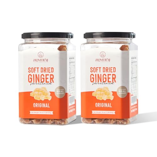 Homtiem Dried Crystallized Ginger(16 Ounce)Soft, Chews and Candied Delicious Gingers,No Artificial Colors, Easy to eat, keep and use, Real ginger candied pieces,All-Natural and Preservative-Free(2 LB) Pack2