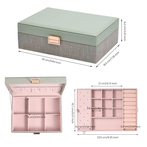 Dajasan Jewelry Box For Girls Women, Jewelry Organizer Box With Two Colors, Jewelry Gift Box For Christmas Mother's Day Valentine's Day Birthday (Green) #TOP2