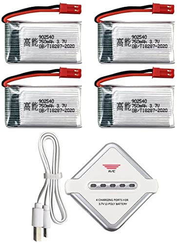 Accessories 4PCS 3.7V 750mAh Lithium Battery Whith 4-in-1 Ch