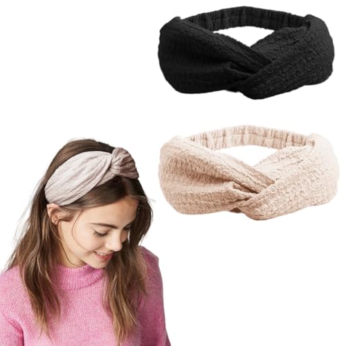 SXQLYH 2 diademas de muselina para mujer, cinta ancha elástica, antideslizante, banda para el pelo corto, yoga, deporte, diademas para mujer, turbante, envoltura para el pelo para niñas (A)