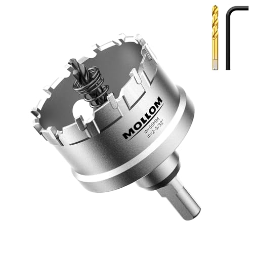 Mollom 2-5/32" (55mm) Heavy Duty Carbide Hole Saw with 2 Pilot Bits