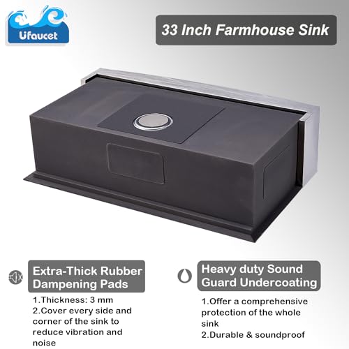 Image of 33 Inch Farmhouse Sink, 33x20x9 Stainless Steel Undermount Apron Front Farm Kitchen Sink Single Bowl 16 Gauge Workstation and with Accessories