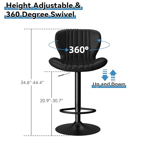 Image of Shintenchi Bar Stools Set of 4 Modern Swivel Bar Chairs, Counter Height Faux Leather Metal Barstools, Upholstered Island Chairs with Back and Footrest, Black