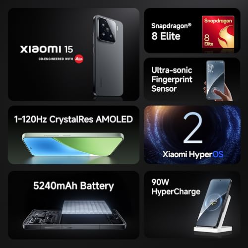 Image of Xiaomi 15 (Black, 12GB /512GB)| 50 MP Leica Triple Camera | SD 8 Elite | 1.5K CrystalRes Dynamic 1-120 Hz AMOLED | Hyper AI