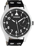 Oozoo Herrenuhr mit Lederband Quarz 48 MM Schwarz/Schwarz C10328