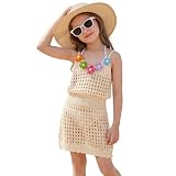 Generisch Mädchen Badekleid Sommerkleid einfarbig handgenäht Strandkleid für Strand Urlaub (Beige, 11-12 Years)
