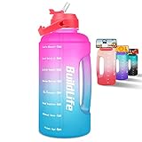BuildLife 2.2 Liter Trinkflasche mit Strohhalm - Motivierend Große Flasche Zeitmarkierung Sportflasche Wasserflasche BPA-Frei, Auslaufsicher für Fitness,Camping (Pink-Blue, 2.2 Liter)