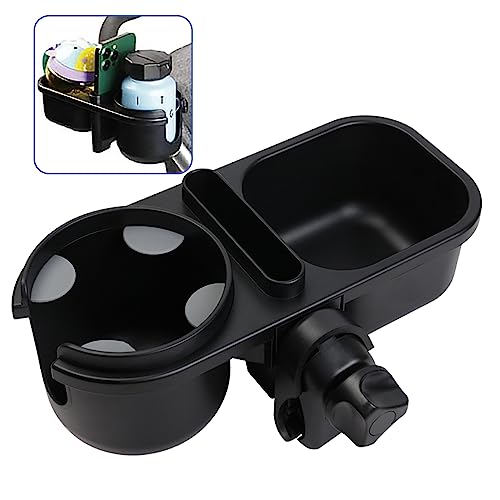 Universal Stroller Snack Tray with Cup and Phone Holder, Pushchair Cup and Tray Holder with Removable Non-Slip Grip Clip, Universal Pram Accessories for Stroller Bar (Black)