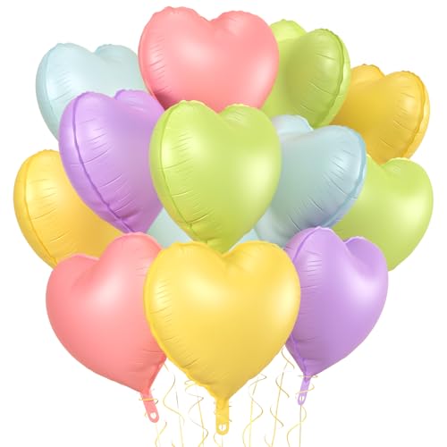 KALOR Multicolor Heart Balloons, 12Pcs 18 Inch Heart Shaped Foil Balloons for Valentines Day, Wedding, Bridal Shower and Birthday Party Decorations