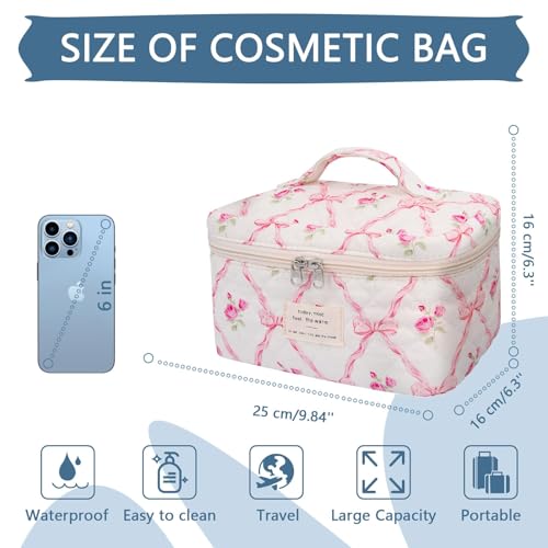 Gosect Large Makeup Bag, Cute Cosmetic Bag for Women Girls, Floral Coquette Aesthetic Toiletry Bag, Travel Make Up Organizer Bag (Pink Butterfly) — view 2