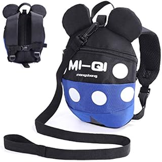 Baby Toddler Safety Harness Backpack Child Kids Cute Cartoon Strap Shoulder Backpack Bag with Reins Leash Rucksack Harness Walkers Tether Belt,for 1-5 Years Old Toddler (Blue/Black)