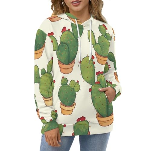 Sweatshirt cactus vert style dessin animé pullover à manches longues taille S mixte