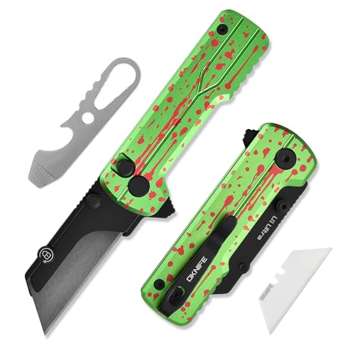 OKNIFE U1 Ultra Folding Utility Knife with Ceramic Blade, Lightweight 6061-T6 Aluminum Alloy Handle with Clip, Button Lock EDC Pocket Knife (Zombie Green)